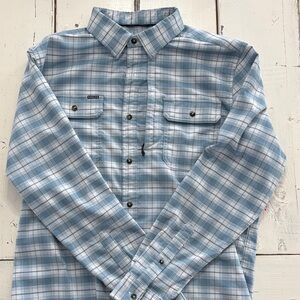Men’s Poncho Light Blue Plaid Button Down Shirt Large Slim Fit